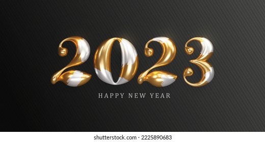 happy new year 2023 gold and silver 3d elegant design, greeting concept for 2023 new year celebration