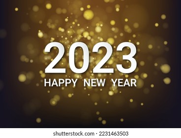 Happy new year 2023 with gold bokeh. Vector illustration