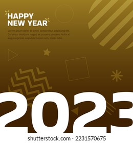 Happy New Year 2023 Gold With Geometric Shape Gradient Background Greeting Wishes Typography Celebration Vector