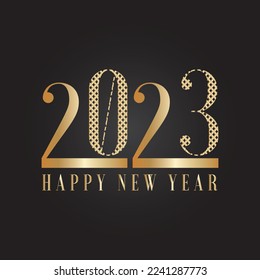 Happy New Year 2023 in gold color with black background
