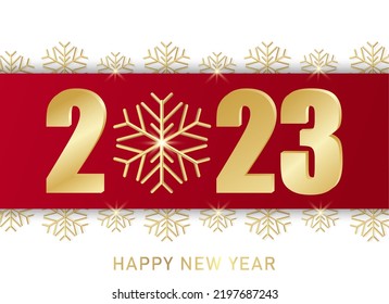 Happy new year 2023. Golden numbers on a red background for greeting card, flyers, poster