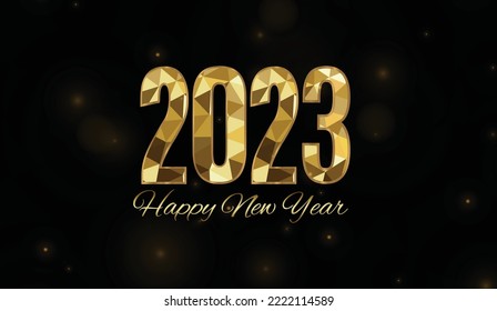 Happy new year 2023 golden vector isolated with black background.