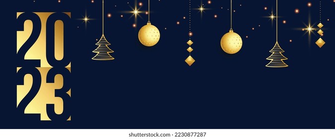 happy new year 2023 golden banner with decorative elements vector 