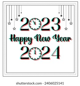 Happy New Year 2023 Gone 2024 Coming New Year Eve Electrifying Lights Concept Vector Illustration