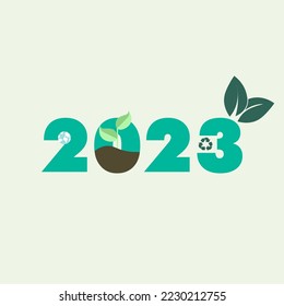 happy new year 2023 green version, make 2023 green. go green. 2023 cover design, 2023 logo