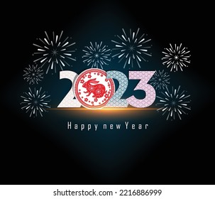 Happy New Year 2023 Greeting Card Holiday Vector Illustration.