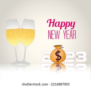 Happy New Year 2023 Greeting Card Holiday Vector Illustration.