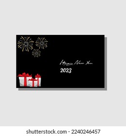Happy New Year 2023 greeting card. black background