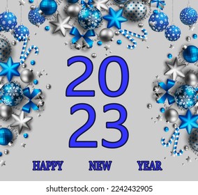happy new year 2023 holidays decoration with snowflake background and wallpaper in vector illustration with a greeting design . 