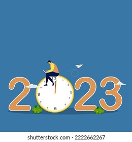 Happy new year 2023 hope for business success, new year resolution or opportunity, Businessmen happy to work in 2023.