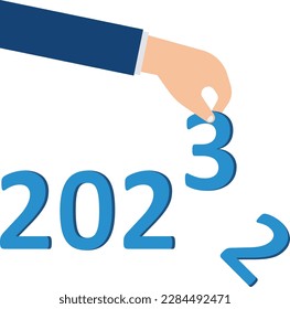 Happy new year 2023 hope for business success, new year resolution or opportunity, motivation and work enjoyment concept, 2022 to 2023 concept
