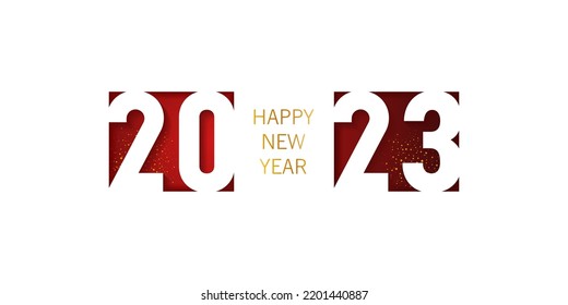 Happy New Year 2023, horizontal banner. Brochure or calendar cover design template. Business diary cover for 2023 with wishes. Postcard with the date on a red background.