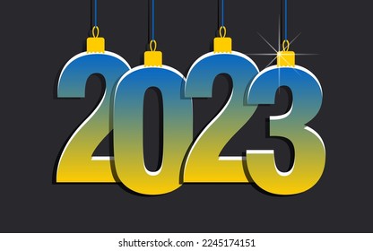Feliz Año Nuevo 2023. Banner horizontal con números. Gradiente azul-amarillo sobre un fondo negro. Vector.