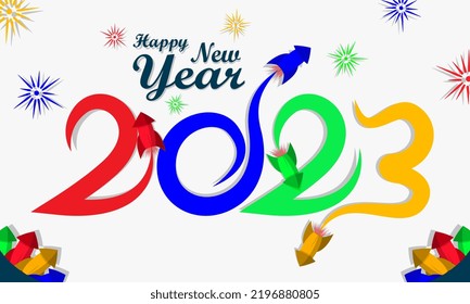 happy new year 2023 illustration of rocket or fireworks forming colorful numbers