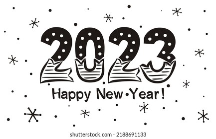 Happy new year 2023. Lettering of hand-drawn numbers on a white background. 2023 calendar heading. Vector illustration for the design of New Year cards and posters.