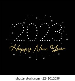 Happy New Year 2023 Lettering. Holiday Vector Illustration. Greeting card design template with typography label