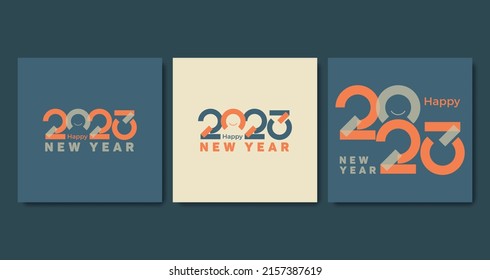 Happy new year 2023 logo with retro style and color