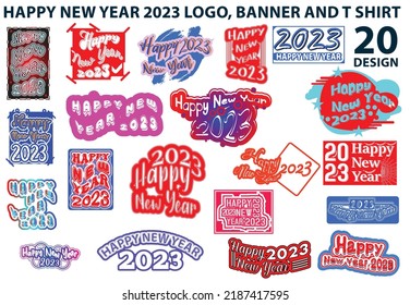 Happy new year 2023 logo, banner and t shirt design template