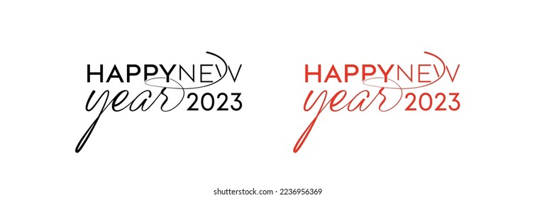 Happy New Year 2023 Logo. Abstract Hand drawn creative stylish vector logo design. 2023 New year Logo Design