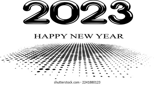 Happy new year 2023 logo text design. Number 2023 design template. Happy new year 2023 symbols collection. Vector illustration with black labels isolated on white background..