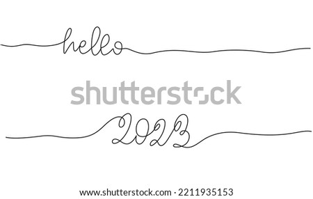 Happy new year 2023 logo text design. 2023 year number one continuous line drawing. Vector illustration with black lines isolated on white background