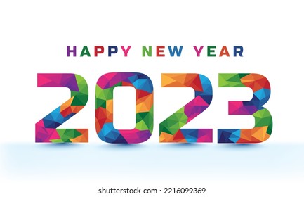 Happy new year 2023 low polygon colorful text design