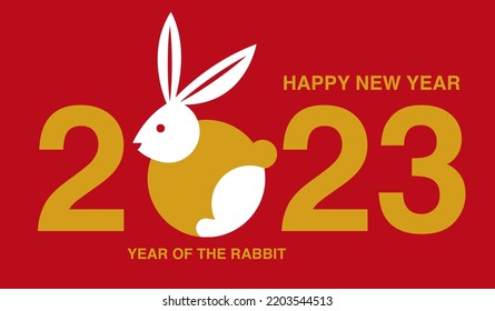 Happy new year 2023 , Lunar new year, Rabbit , simple flat design