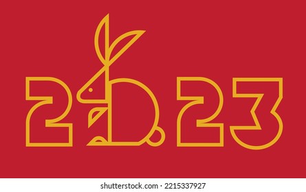 Happy new year 2023 , Lunar new year, Rabbit , logo simple flat design, symbol