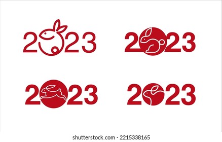 Happy new year 2023 , Lunar new year, Rabbit , logo simple flat design, symbol