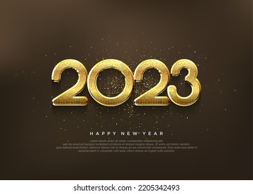 Happy new year 2023, luxury gold and glitter in 2023 numbers.