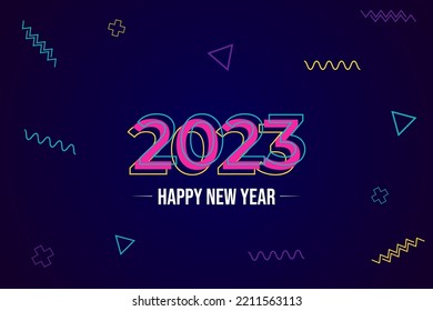 Happy new year 2023 memphis style text, vector illustration