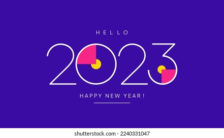 Happy new year 2023 with minimalist numbers. Vector, 2023