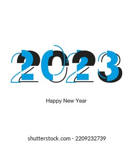 Happy New Year 2023 modern futuristic abstract black light typography logo icon design blue black white greeting card