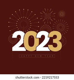 Happy New Year 2023 modern, minimal Design. modern fireworks around Vector illustration.