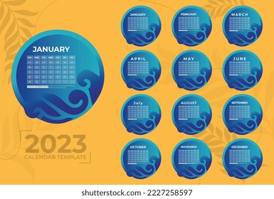 Happy New Year 2023 Monthly calendar template. Week Starts on Sunday. Wall calendar in a minimalist style. Vector design stationery template. Flat style color.