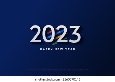 happy new year 2023 with multiple color background.