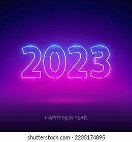 Happy New Year 2023 Neon Sign. Vector illustration for Holidays projects.