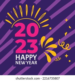 Happy New Year 2023. Number design for greeting cards, make your new year's moment more fun. Happy new year 2023 banner, poster or card template. happy new year