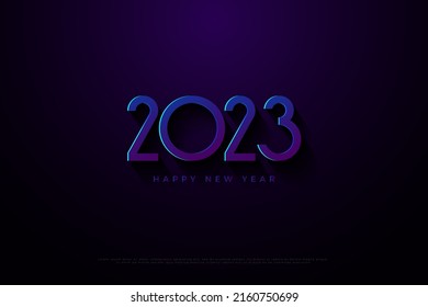 happy new year 2023 on dark purple background.