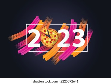 happy new year 2023. 2023 with pizza 