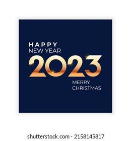 Happy New year 2023 poster with golden text on black background. Vector poster, banner, cover for celebration Chrismas and New year