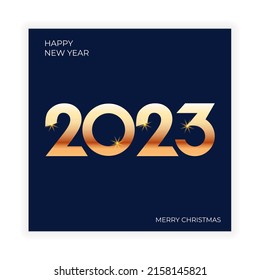 Happy New year 2023 poster with golden text on black background. Vector poster, banner, cover for celebration Chrismas and New year