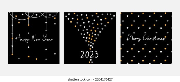Happy New Year 2023 poster set, Merry Christmas, simple greeting card set