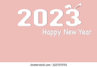 Happy New Year 2023 (Year of the Rabbit) with Pink Copy Space Background. Vector illustration eps10.