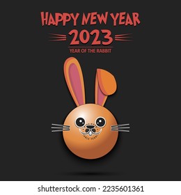 Happy New year. 2023 year of the rabbit. Muzzle bunny in the form of a ping-pong ball. Ping-pong ball in the form of a hare. Greeting card design template. Vector illustration on isolated background
