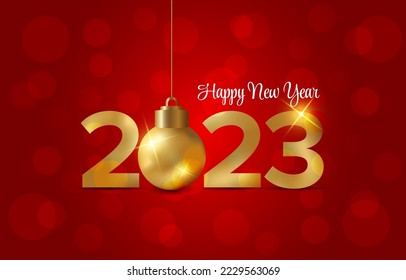 Happy new year 2023 with red background with gold letters