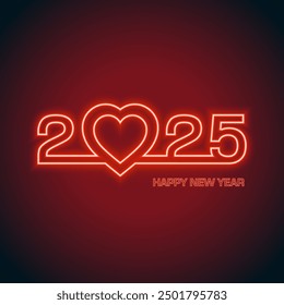 Happy New Year 2023, red neon style design on color background 