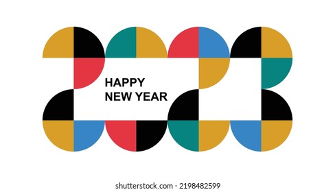 Happy New Year 2023 retro logo text design. For brochure design templates, cards, banners. 