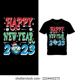 Happy New Year 2023 Retro T-Shirt Design,New Year Design, New Year Crew, Happy New Year T-shirt Design.