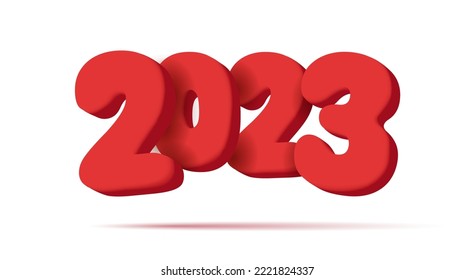 Happy New Year 2023 rounded 3d red numbers, isolated